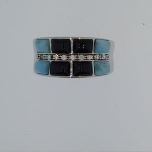Steling Silver Larimar and Onix Men Ring